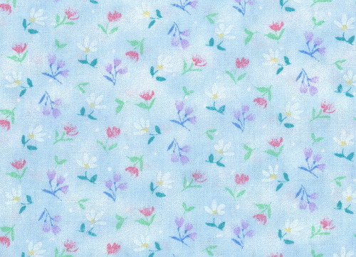 Red Yellow Lilac Floral on Blue